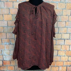 Gibson Latimer Cold-Shoulder Tie Neck Top